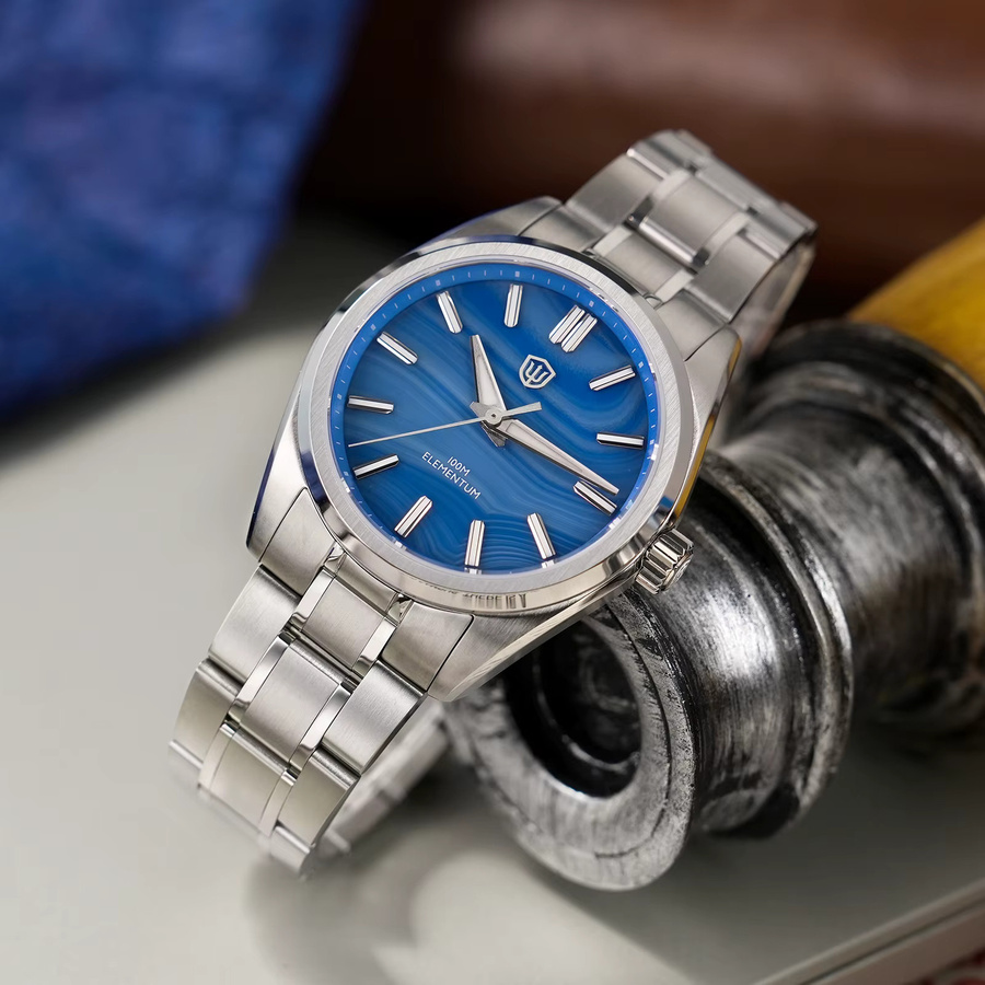 Watchdives Armbanduhr, Quarz, Edelstahl, Blaues Achat Zifferblatt, 38 mm, Herren - Bild 4