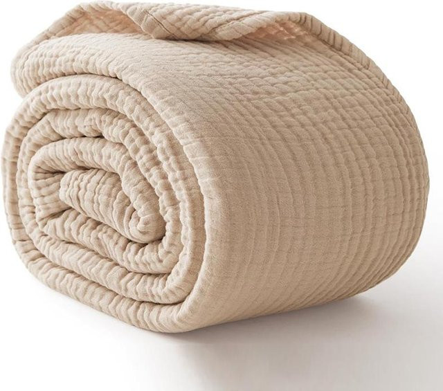 HomeHarmony 6-lagige Musselin-Decke aus reiner Baumwolle, Beige, B/T/H: 167 x 228 cm - Bild 1