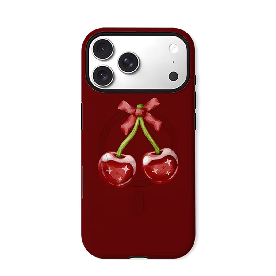 CaseChic MagSafe Schutzhülle für iPhone 17 16 15 14 Plus Pro Max mit Kirsch-Schleifen-Design in Rot, stoßfeste matte Bumper Hülle aus hartem PC - Bild 5