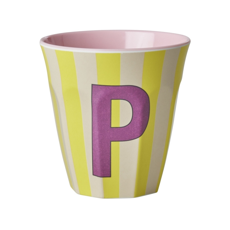 Rice Melamin Becher Buchstabe P mit Streifen in Pink, 250ml - Bild 1