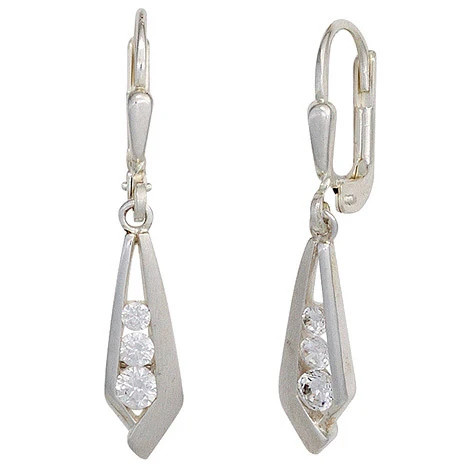 Colfem Ohrringe, 925 Sterling Silber, mattiert, 6 Zirkonia, Ohrhänger - Bild 1