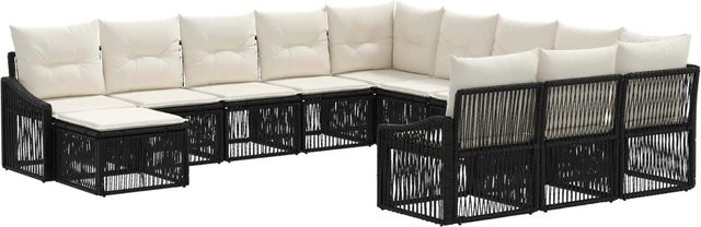 vidaXL Gartensofa-Set 12-tlg. in Schwarz aus Poly-Rattan mit Polsterung und Ottomane für Garten, Balkon und Terrasse - Bild 1