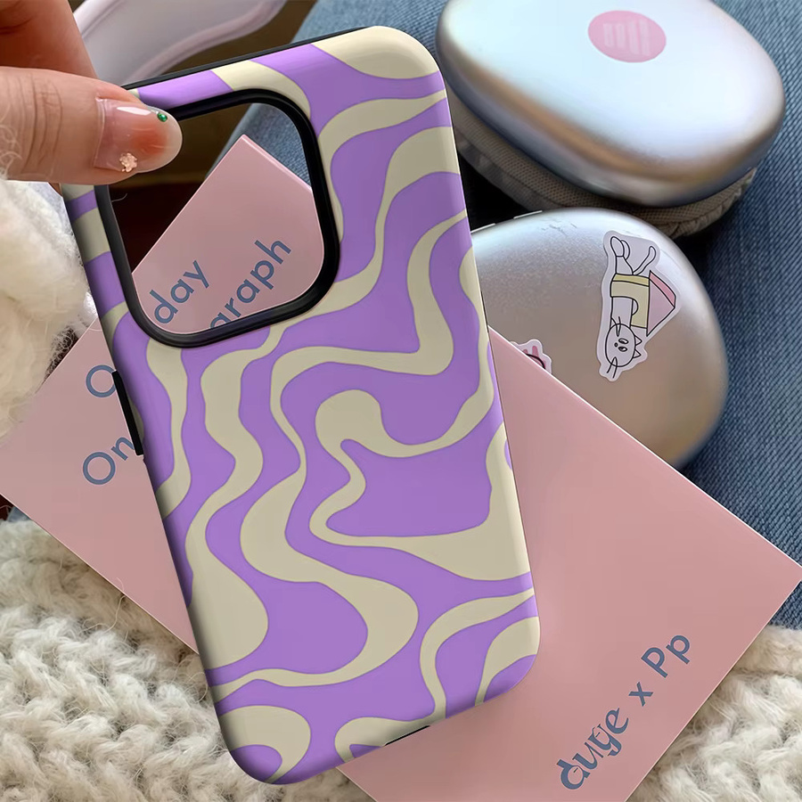 Handyhülle mit lila und cremefarbenen Wellen für Apple iPhone 17 16 15 14 13 12 11 Pro Max Plus mit doppelschichtiger Rückseite - Bild 3