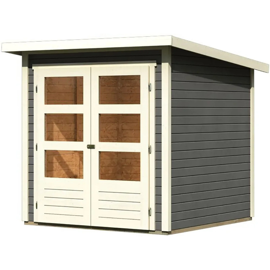 Karibu Holz-Gartenhaus Sitten Pultdach in Terragrau, lackiert, B/T: 182 x 182 cm, Höhe: 197 cm - Bild 2
