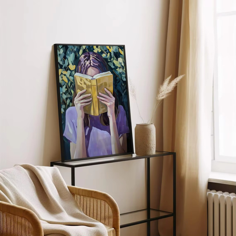 Kunstdruck Frau liest ein Buch als Wanddekoration für Buchliebhaber in Mehrfarbig - Bild 4
