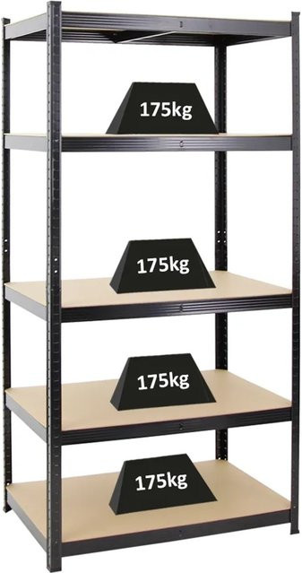 PROREGAL Schwerlastregal Taurus Schwarz mit verstellbaren Fachböden aus MDF, H: 180 cm, B: 90 cm, T: 60 cm - Bild 1