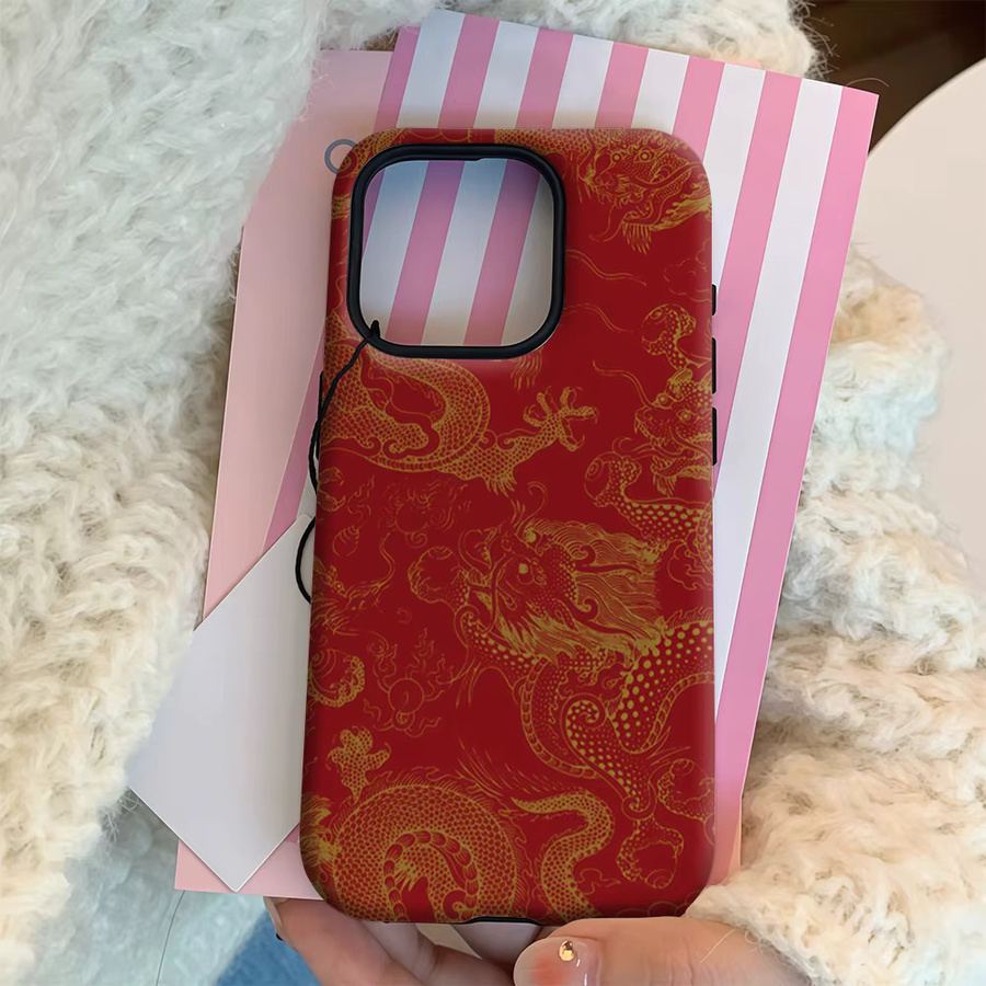 Handyhülle Golden Dragons on Red für iPhone 17 16 15 14 13 12 11 Pro Max Plus mit doppelschichtiger Rückseite in Gold und Rot - Bild 4