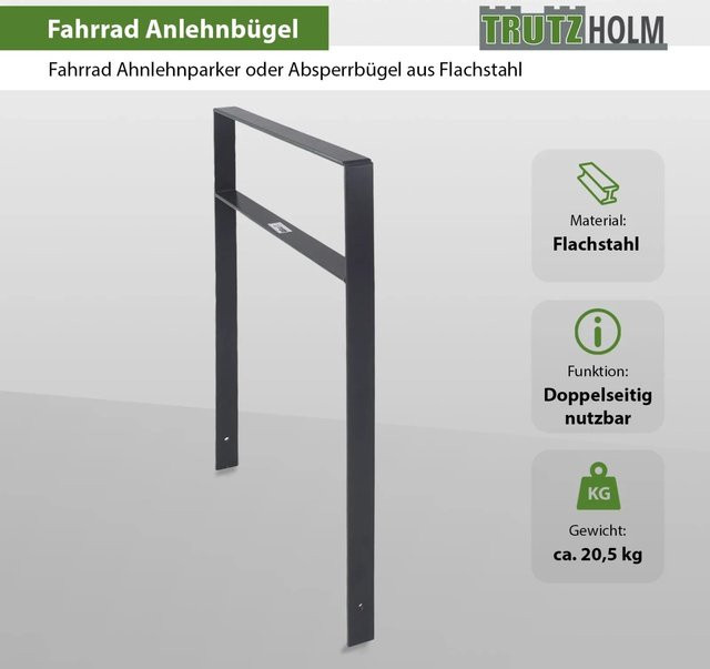 TRUTZHOLM 2er Set Fahrradanlehnbügel Typ H aus Flachstahl in Anthrazit, H x B: 114 x 77 cm - Bild 1