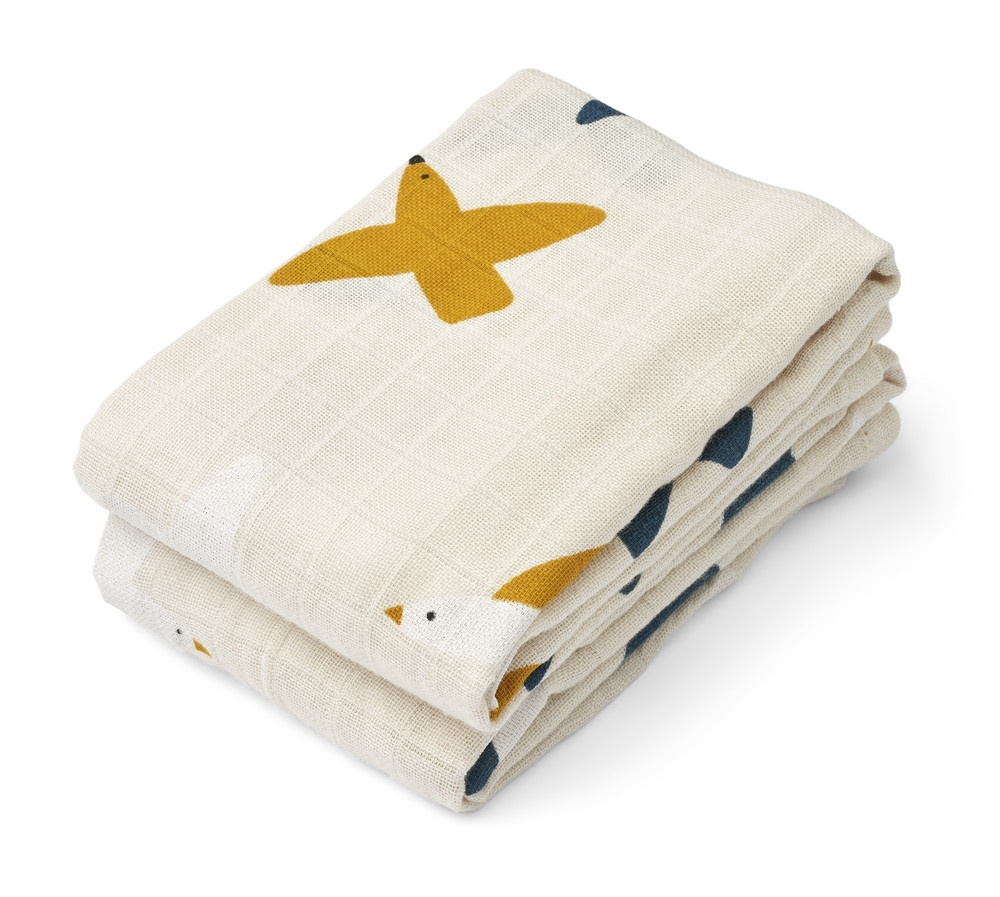 Liewood Lewis Mulltücher 2er Pack aus Bio-Baumwolle in Multicolour mit Birds und Sea Shell Motiven für Babys - Bild 1