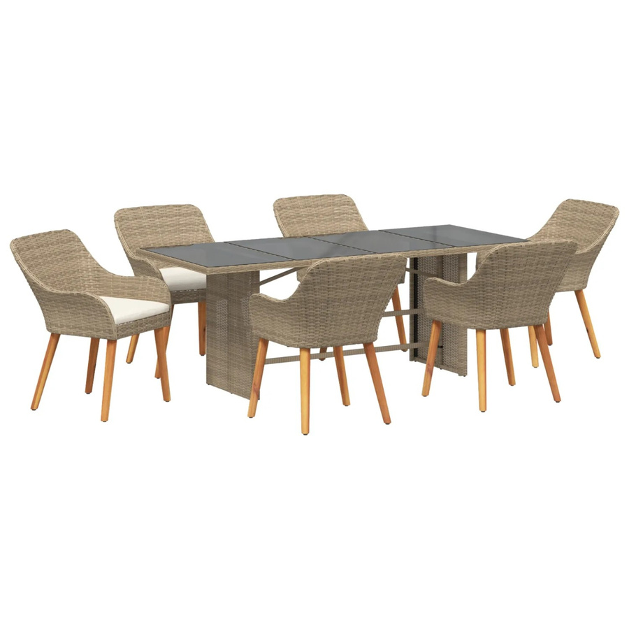 vidaXL 7-teiliges Garten Essgruppen-Set aus Polyrattan in Beige und Schwarz - Bild 2