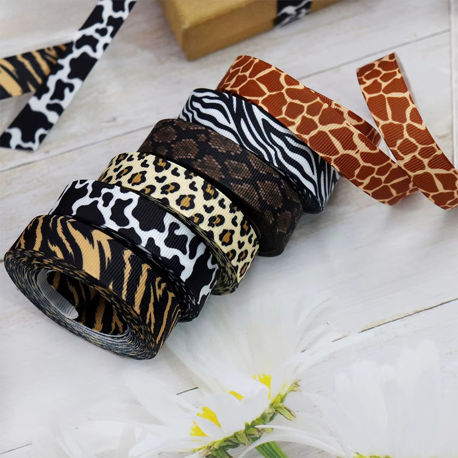 Tierdruck Polyesterband Rolle mit Kuh-, Zebra-, Leoparden- und Tigerdruck, Breite: 1,6 cm, 4,57 m Länge - Bild 5