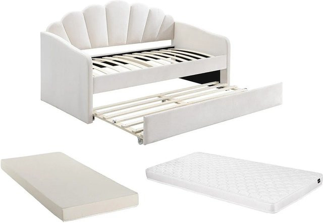 Vente-unique Sofabett Elusia in Weiß mit Samtbezug und Ausziehfunktion - Bild 1