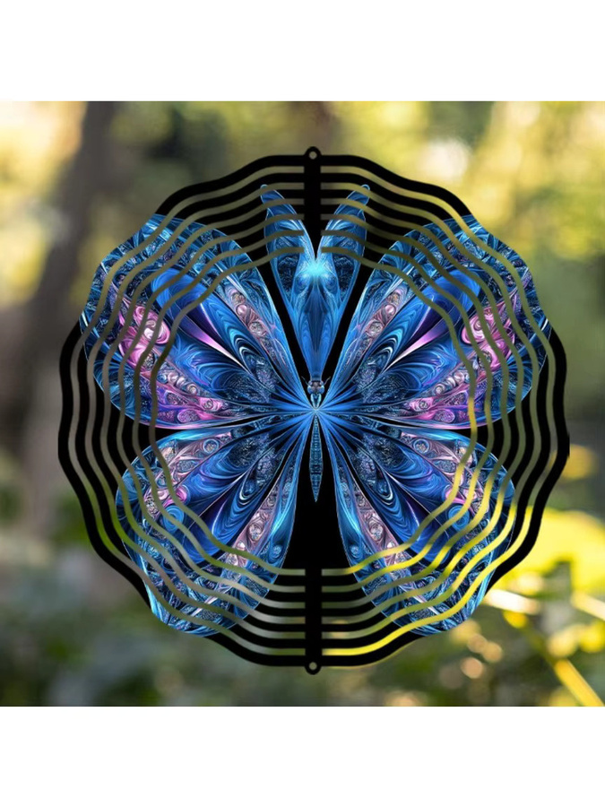 HELLOYOUNG 3D Metall-Windspinner Schmetterling in Blau und Violett als kinetische Gartendekoration für den Außenbereich - Bild 6