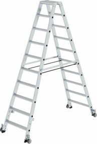 MUNK Günzburger Steigtechnik Aluminium Stehleiter beidseitig begehbar mit Rollen, Farbe: Silber, Arbeitshöhe: 4 m - Bild 2