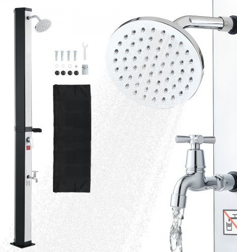 VEVOR Solar-Außendusche mit 35l Tank, Freistehende Dusche mit Fußventil und Seifenfach in Schwarz-Silber, Höhe: 195 cm - Bild 1