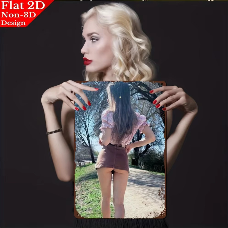 HELLOYOUNG Vintage Retro Metall-Wandkunst mit Frauen-Foto, Mehrfarbig, B: 30,5 cm, H: 20,3 cm - Bild 4