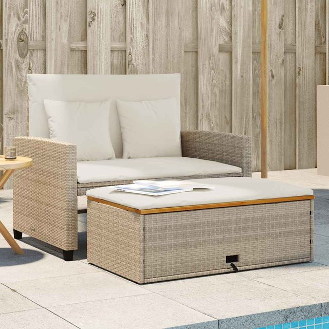 vidaXL Gartensofa 2-Sitzer Schlafsofa aus PE-Rattan und Akazie in Beige und Cremeweiß - Bild 2