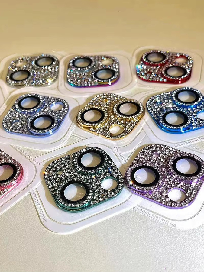 Glitzernder Diamant Kamera Objektiv Schutzring aus Metall für iPhone 15 14 13 12 Pro Max Mini Plus in Pink und Multicolour - Bild 3