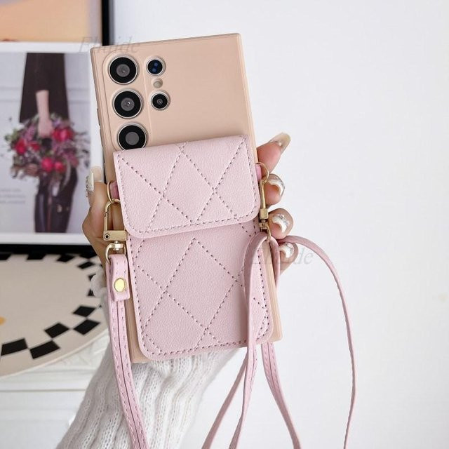 Samsung Crossbody-Hülle mit Portemonnaie-Funktion und Lanyard-Riemen aus Leder für Galaxy A55 A54 A35 A25 A14 A24 A34 A52 A23 A13 A15 A53 A05 in Pink - Bild 1