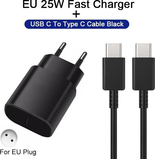 Samsung 25W USB Typ C Schnellladegerät mit Ladekabel Set in Schwarz - Bild 1