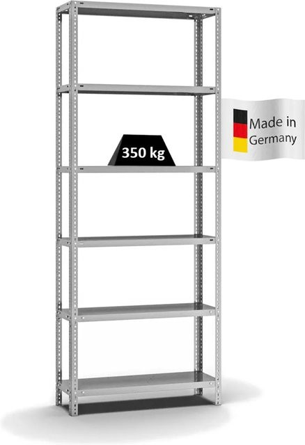 PROREGAL Heavy-Duty Fachbodenregal mit Schraubsystem, verzinkt, Farbe: Silber, H x B x T: 250 x 100 x 30 cm, 6 Ebenen, beidseitig nutzbar - Bild 1