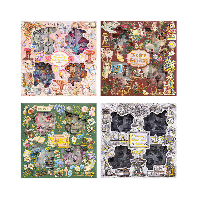 100 Stück Vintage Aufkleber mit Schmetterlingen, Blumen und Pflanzen für Scrapbooking und DIY Junk Journal, Multicolour - Bild 4