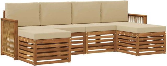 vidaXL Sofagarnitur aus Massivholz Akazie in Natur-beige mit modernem Latten-Design - Bild 1