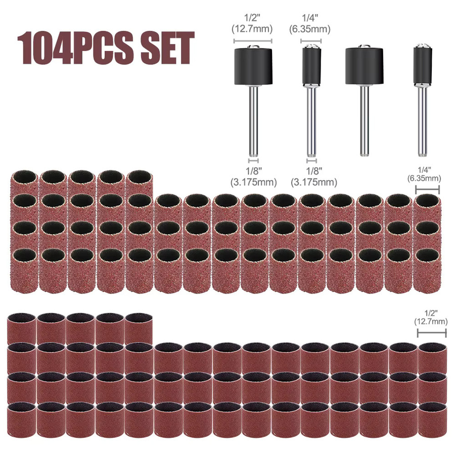 XCAN Schleiftrommel-Set mit 104 Stück, Körnung 80, Schleifband mit 1/8 Zoll Sanddornen für Dremel-Nagelbohrer und rotierende Schleifwerkzeuge - Bild 2