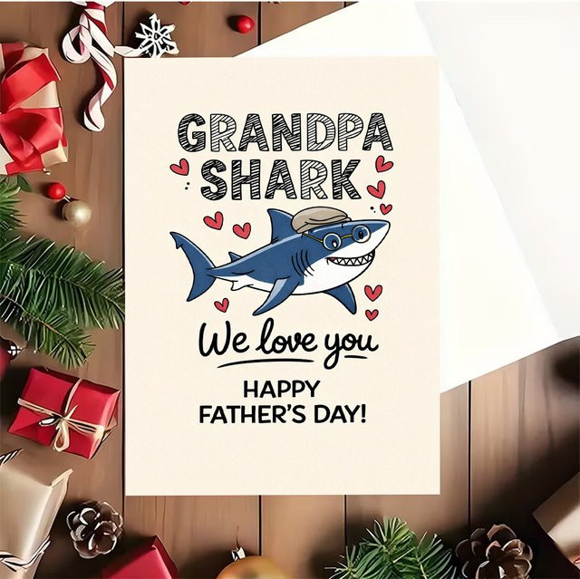 Grußkarte zum Vatertag Grandpa Shark Motiv Mehrfarbig aus Papier - Bild 1