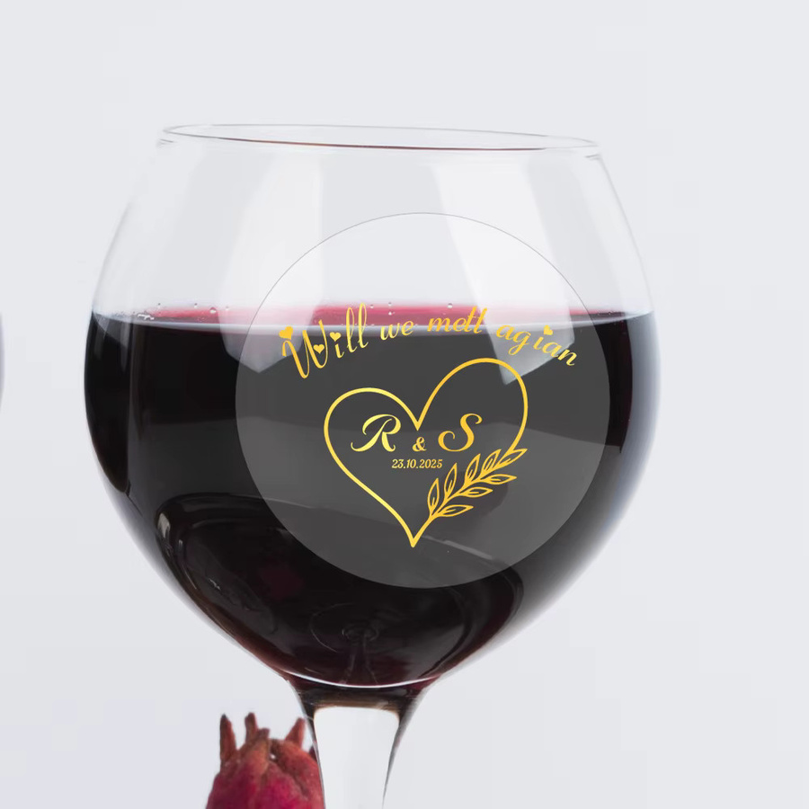 Personalisierte Hochzeitsaufkleber mit Goldfolie und individuellen Namen oder Initialen, transparente Siegelaufkleber für Hochzeitseinladungen, Gold und Transparent - Bild 2