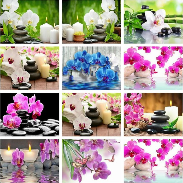 AZQSD Diamant-Malerei Orchideen-Blumenmuster als DIY-Kreuzstich-Set in Mehrfarbig, B/H: 30 x 40 cm - Bild 1