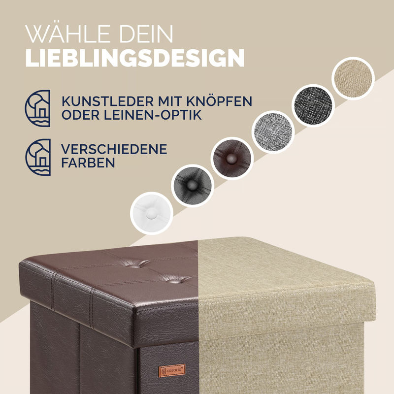 Casaria Sitzhocker Braun Kunstleder mit abnehmbarem Bezug B/T/H: 38 x 38 x 38 cm - Bild 5