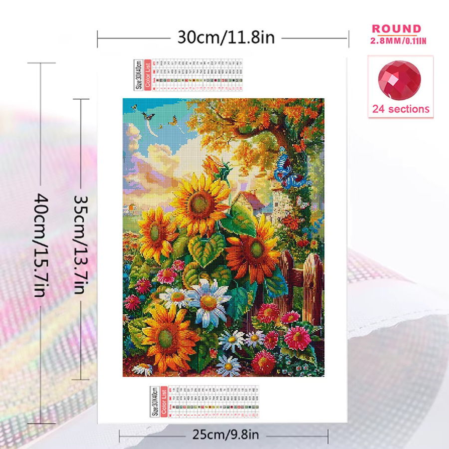 Momoart Diamant-Stickerei Set mit Sonnenblumen und Gänseblümchen, rundes DIY-Diamant-Mosaik in Multicolour, B/D: 30,0 x 20,0 cm - Bild 2