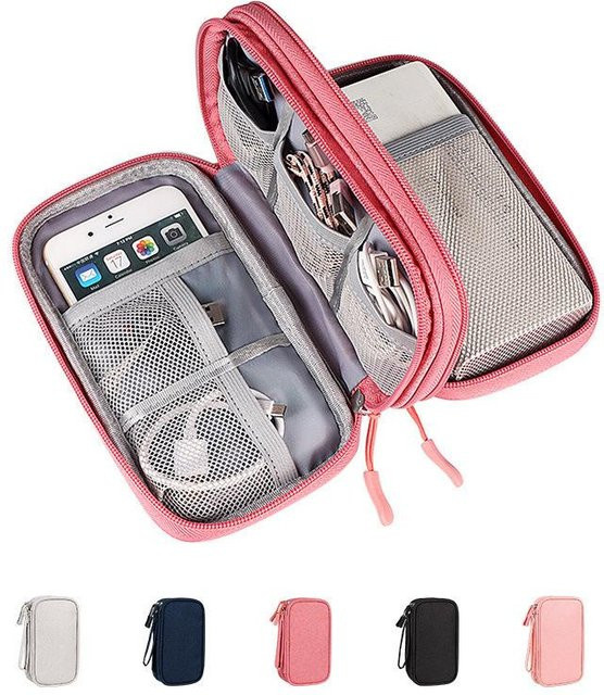 DIYelecs Multifunktions-Aufbewahrungstasche für Datenkabel, Powerbank, Festplatten und Kopfhörer in Rosa - Bild 1