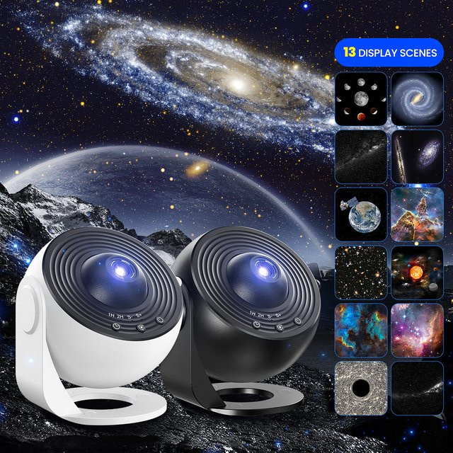 HD-Galaxie-Projektor für das Schlafzimmer mit 13 Filmscheiben, Planetariumsprojektor in Weiß mit 360 Grad Drehung und Timer-Funktion - Bild 1