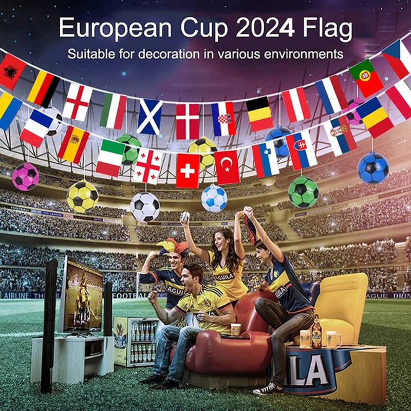 24-teiliges Set Fußball-Wimpelketten mit Nationalflaggen der europäischen Teams, mehrfarbig, Textil-Dekoration für Club und Bar - Bild 1