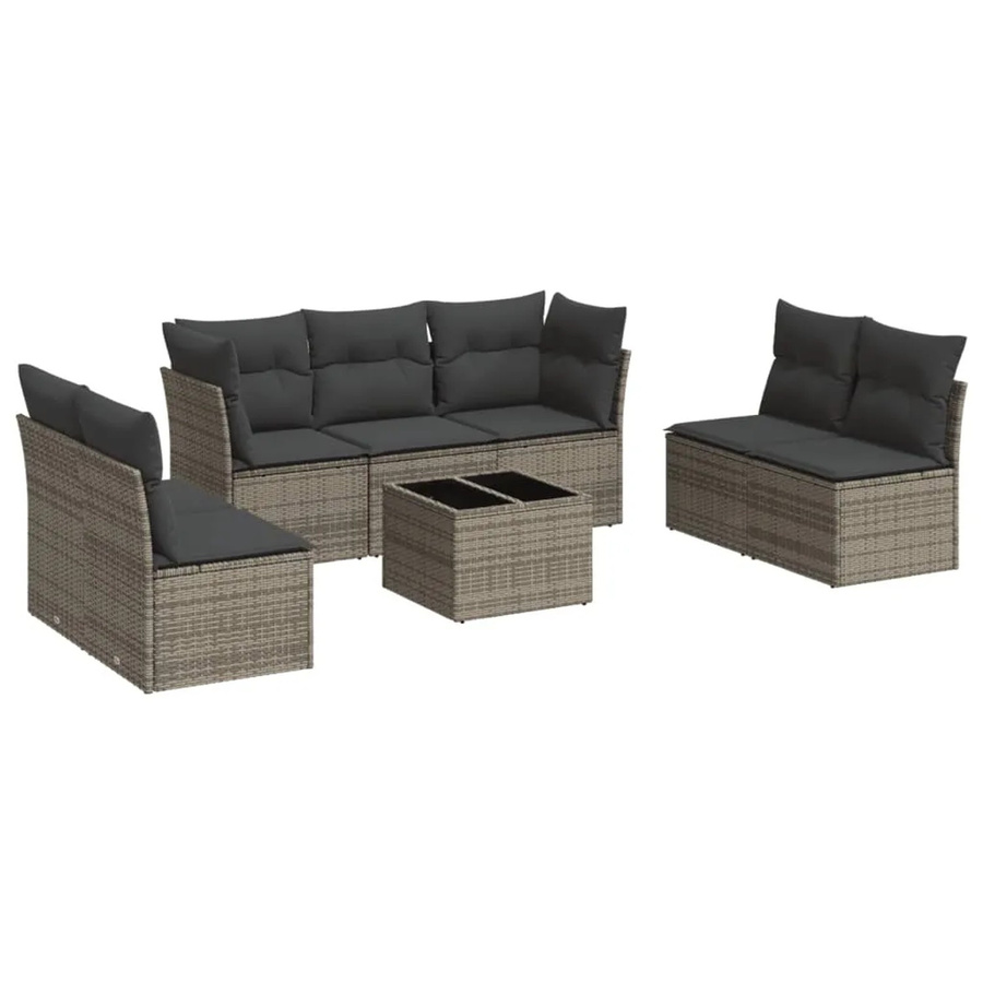 vidaXL 8-teilige Garten-Sofagarnitur in L-Form aus grauem Poly-Rattan mit Tisch und Kissen inklusive Stauraum - Bild 2