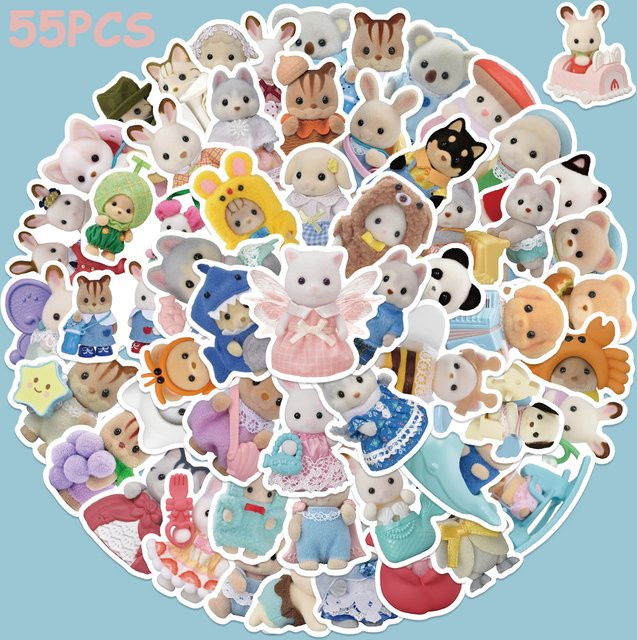 55 Stück Calico Critter Aufkleber mit niedlichen Tier-Motiven in Mehrfarben für DIY-Dekoration von Tagebuch, Laptop und Telefon - Bild 1