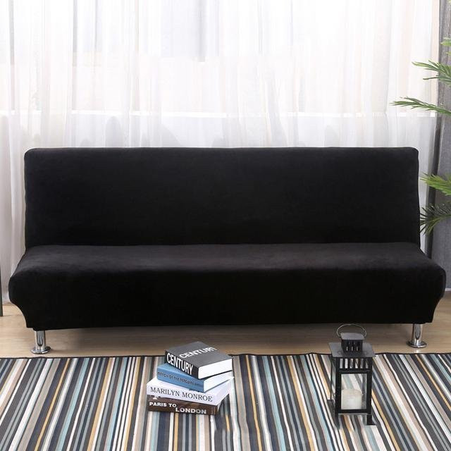 Lellen Plüsch-Sofabettbezug in Schwarz, elastischer All-Inclusive-Schonbezug aus Samt-Polyester für Schlafsofas ohne Armlehnen, Größe L - Bild 1