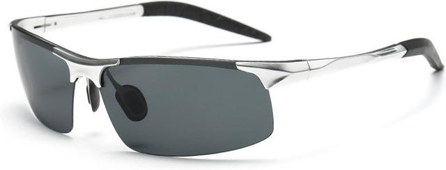 AORON Sonnenbrille, Herren, Vollrand, rechteckig, Aluminium, schwarz/silber, polarisiert - Bild 1