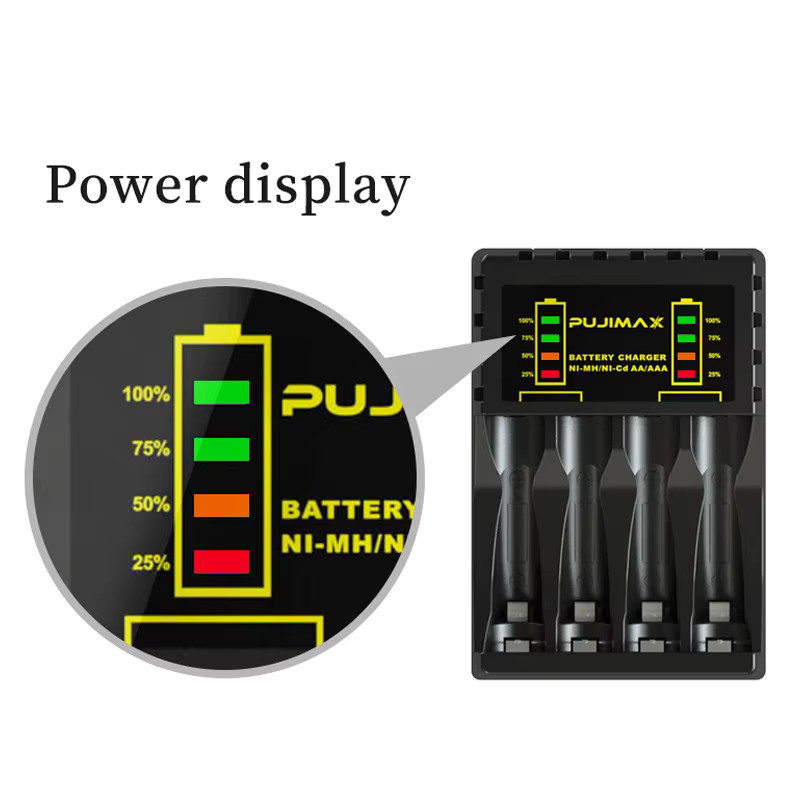 VORTNGLE AA/AAA-Batterieladegerät mit 4 Steckplätzen, intelligentes LED-Display und USB-C Anschluss, Schwarz - Bild 2