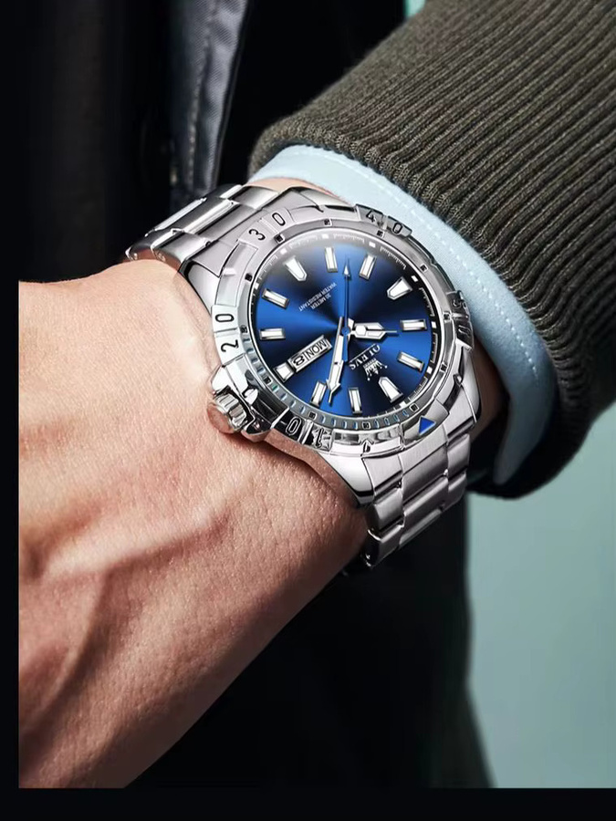 OLEVS Armbanduhr Quarz, Edelstahl, Blau, Herren - Bild 5