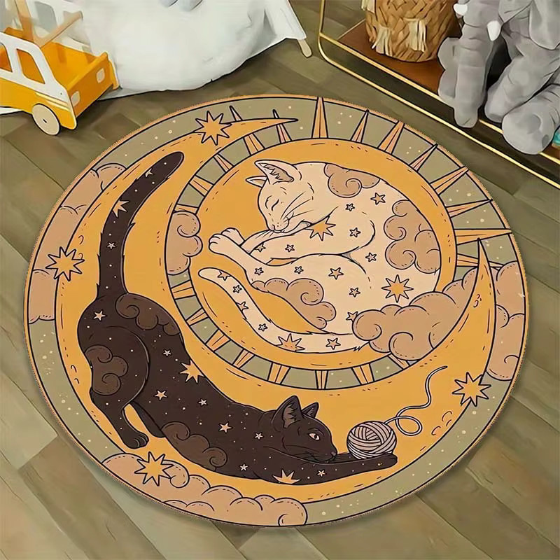 VIKAMA Yin Yang Katzenteppich rund in Aesthetic Design für Wohnzimmer und Schlafzimmer - Bild 1