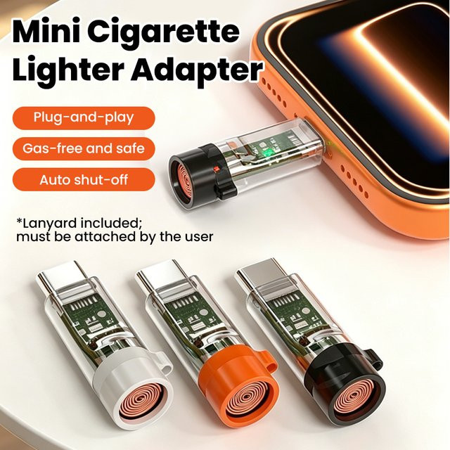 Olaf Tragbarer Mini USB-C Handy-Zigarettenanzünder Adapter in Schwarz, windfester Outdoor-USB-C-Zigarettenanzünder für iPhone 15 16 17 - Bild 1