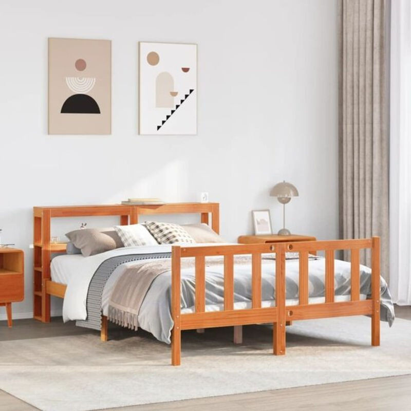 Massivholzbett mit Kopfteil von vidaxl aus Kiefer in Braun, B/T/H: 150 x 200 x 82 cm - Bild 1