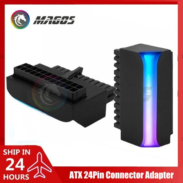 Flying Elephant ATX 24-Pin 90 Grad Adapter Ellenbogenstecker für Kabelmanagement mit 5V 3Pin ARGB SYNC in Schwarz - Bild 1