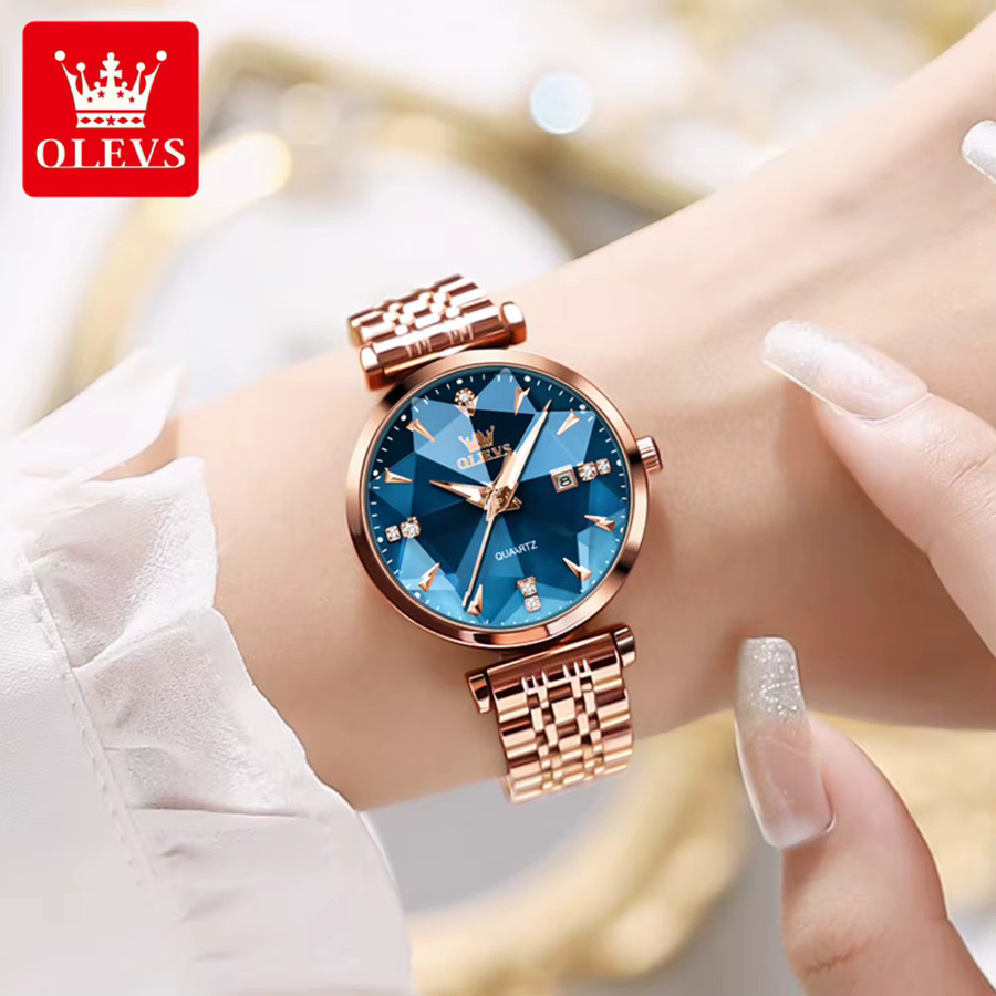 OLEVS Armbanduhr, Analoguhr, Edelstahl, Roségold, Weiß, Zirkonia, Damen - Bild 2