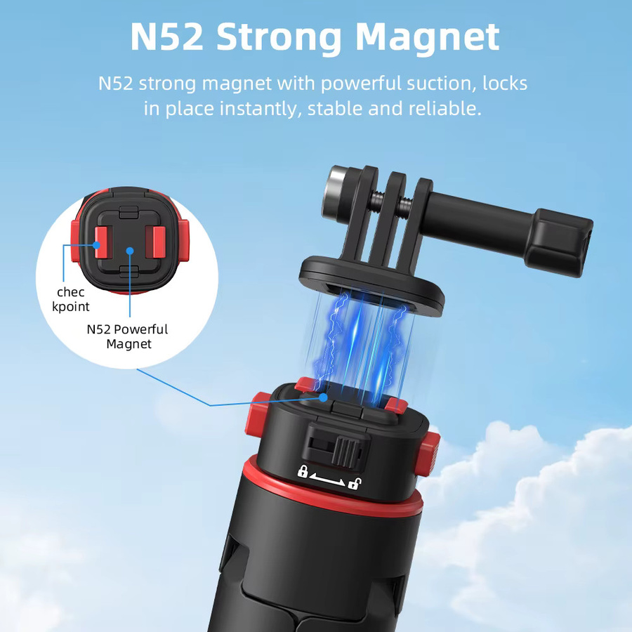 Flymile Ausziehbarer Selfie-Stick und Stativ für DJI Action 5 Pro und Pocket 3/4 in Schwarz - Bild 3