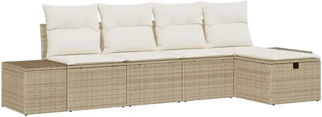 vidaXL Garten-Sofa-Set 5-tlg. aus Poly Rattan und Stahl in Beige mit Kissen und Armlehnen - Bild 1