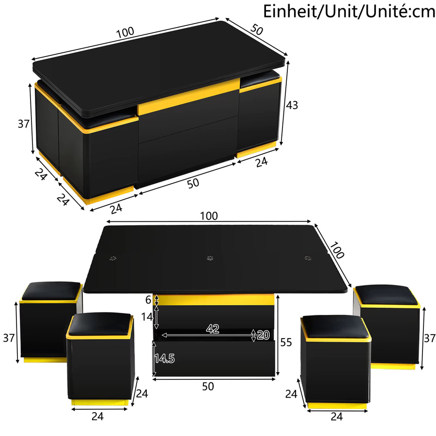 Anajqaqia Multifunktionaler Couchtisch als klappbarer Esstisch und Beistelltisch, höhenverstellbar, B/T/H: 100 x 50 x 43 cm - Bild 6